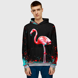 Толстовка-худи мужская Фламинго на черном, цвет: 3D-меланж — фото 2