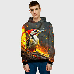 Толстовка-худи мужская Дятел в огне, цвет: 3D-черный — фото 2