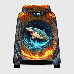 Толстовка-худи мужская Акула в огненом колодце, цвет: 3D-черный