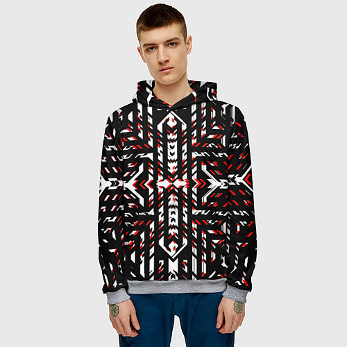 Мужская толстовка Чёрно-красные диагональные полосы на белом фоне / 3D-Меланж – фото 3