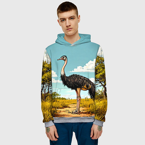 Мужская толстовка Страус в природе / 3D-Меланж – фото 3