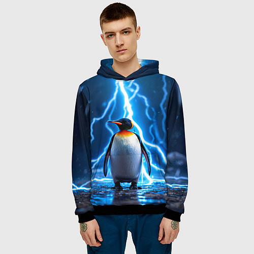 Мужская толстовка Пингвин удар молнии / 3D-Черный – фото 3