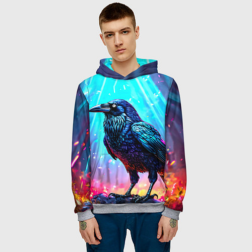 Мужская толстовка Черный ворон в неоне / 3D-Меланж – фото 3