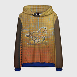 Толстовка-худи мужская Конь на тетрадном листе, цвет: 3D-синий