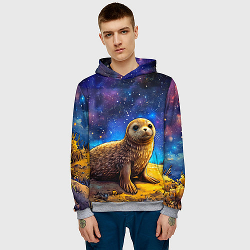 Мужская толстовка Тюлень в космосе / 3D-Меланж – фото 3
