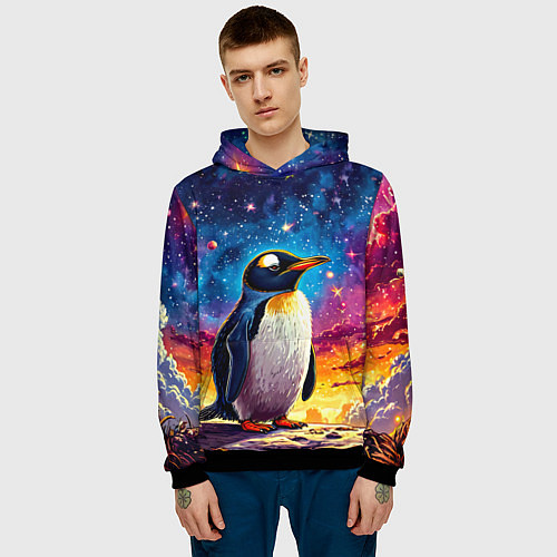 Мужская толстовка Пингвин в космосе / 3D-Черный – фото 3