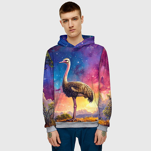 Мужская толстовка Страус и звездное небо / 3D-Меланж – фото 3