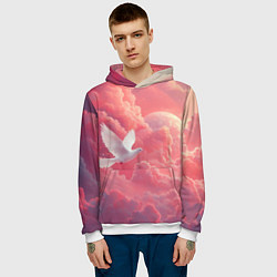 Толстовка-худи мужская Белый голубь в небесах, цвет: 3D-белый — фото 2