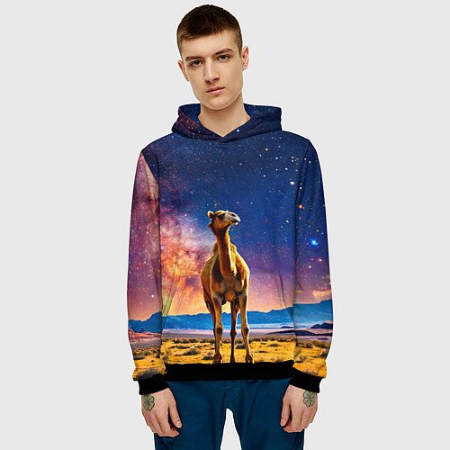Мужская толстовка Верблюд и звездное небо / 3D-Черный – фото 3