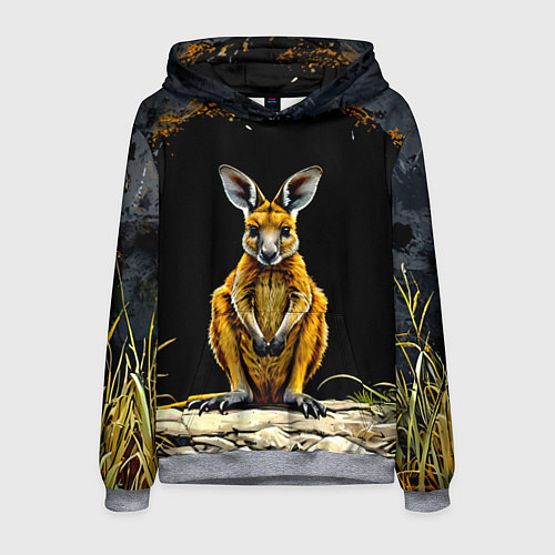 Мужская толстовка Кенгуру на черном / 3D-Меланж – фото 1