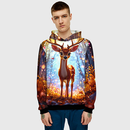Мужская толстовка Олень в искристом лесу / 3D-Черный – фото 3