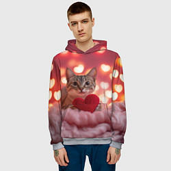Толстовка-худи мужская Котик с сердечком, цвет: 3D-меланж — фото 2