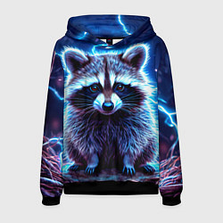 Толстовка-худи мужская Енот в разрядах молний, цвет: 3D-черный