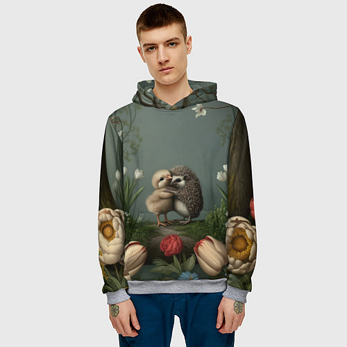Мужская толстовка Ежик и цыпленок обнимаются / 3D-Меланж – фото 3
