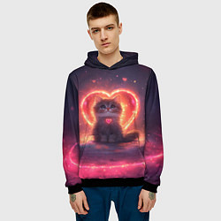 Толстовка-худи мужская Котенок и сердце из света, цвет: 3D-черный — фото 2
