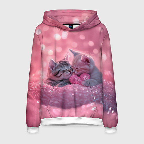 Мужская толстовка Влюбленные котята в розовых блестках / 3D-Белый – фото 1