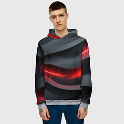 Толстовка-худи мужская Плавная красно-черная текстура, цвет: 3D-меланж — фото 2