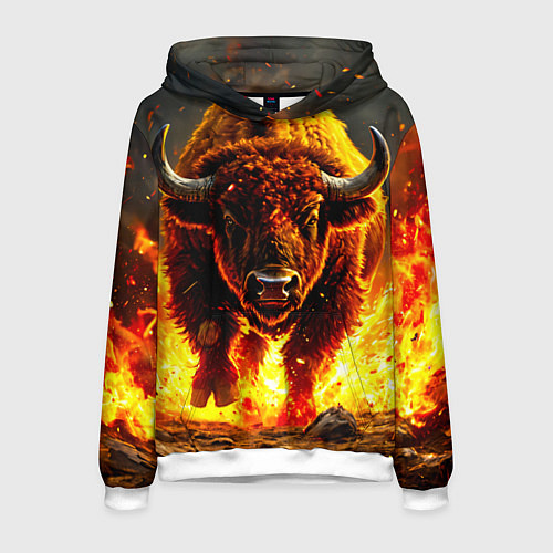 Мужская толстовка Буйвол в огне / 3D-Белый – фото 1