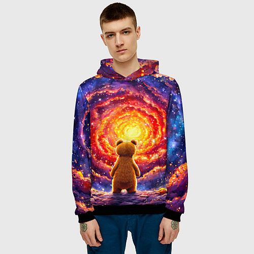 Мужская толстовка Медвежонок смотрит в космос / 3D-Черный – фото 3