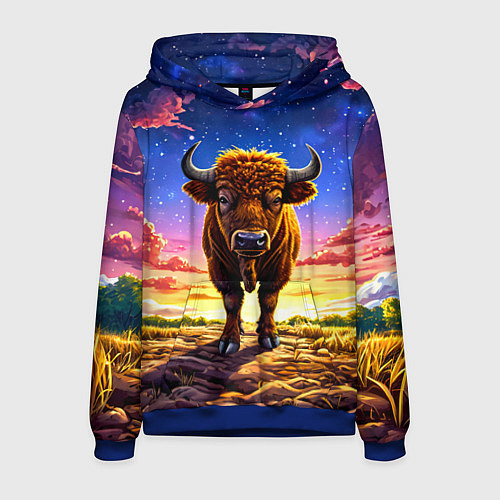 Мужская толстовка Буйвол в звездной ночи / 3D-Синий – фото 1