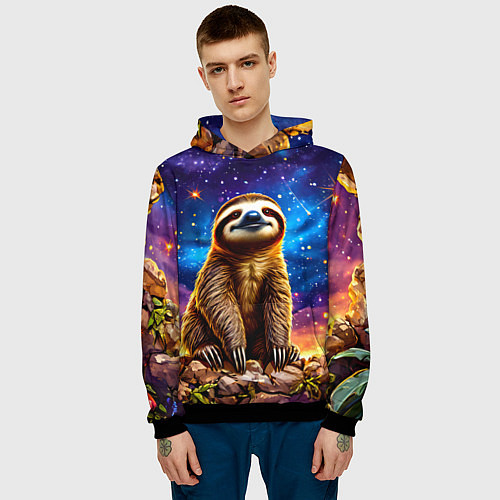 Мужская толстовка Ленивец и звездное небо / 3D-Черный – фото 3