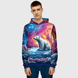 Толстовка-худи мужская Белый медведь и звездное небо, цвет: 3D-синий — фото 2