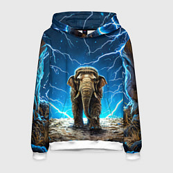 Толстовка-худи мужская Мамонт и разряды молний, цвет: 3D-белый