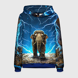 Толстовка-худи мужская Мамонт и разряды молний, цвет: 3D-синий