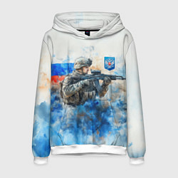 Толстовка-худи мужская Русский солдат и герб РФ, цвет: 3D-белый
