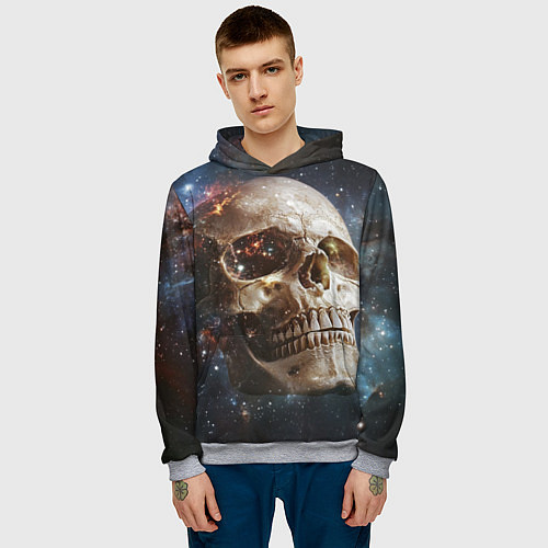 Мужская толстовка Череп - космос / 3D-Меланж – фото 3
