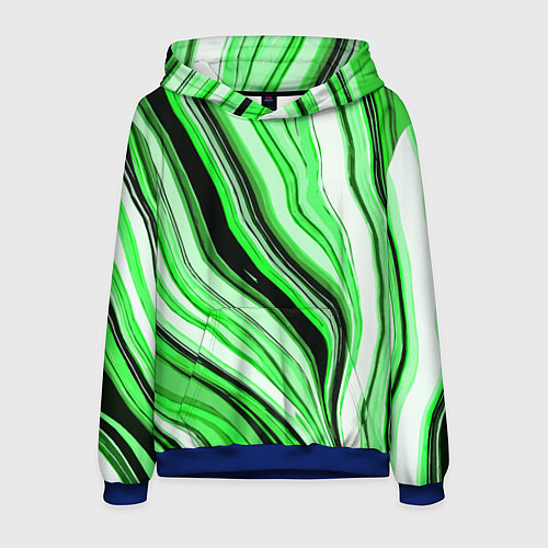 Мужская толстовка Волнистые вертикальные чёрно-зелёные полосы / 3D-Синий – фото 1