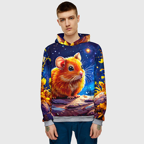 Мужская толстовка Хомяк и космическое небо / 3D-Меланж – фото 3