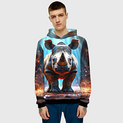 Толстовка-худи мужская Носорог в лучах, цвет: 3D-черный — фото 2