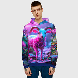 Толстовка-худи мужская Козлик в розовом, цвет: 3D-синий — фото 2