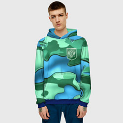Толстовка-худи мужская Зелено-голубой камуфляж и герб РФ, цвет: 3D-синий — фото 2