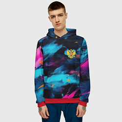 Толстовка-худи мужская Герб РФ на текстурном камуфляже, цвет: 3D-красный — фото 2