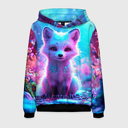 Толстовка-худи мужская Песец в неоновом свете, цвет: 3D-черный