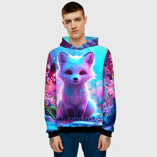 Мужская толстовка Песец в неоновом свете / 3D-Черный – фото 3