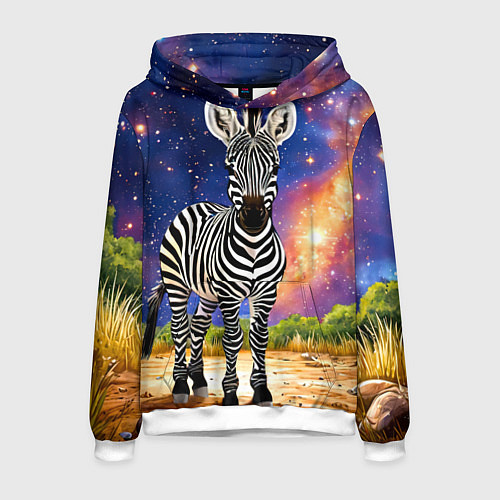 Мужская толстовка Зебра в звездную ночь / 3D-Белый – фото 1