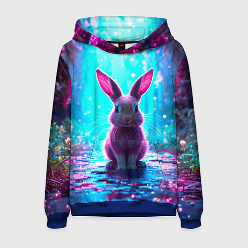 Мужская толстовка Зайчик в сказочном лесу / 3D-Синий – фото 1