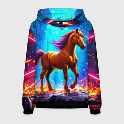 Толстовка-худи мужская Лошадь в ярких лучах, цвет: 3D-черный