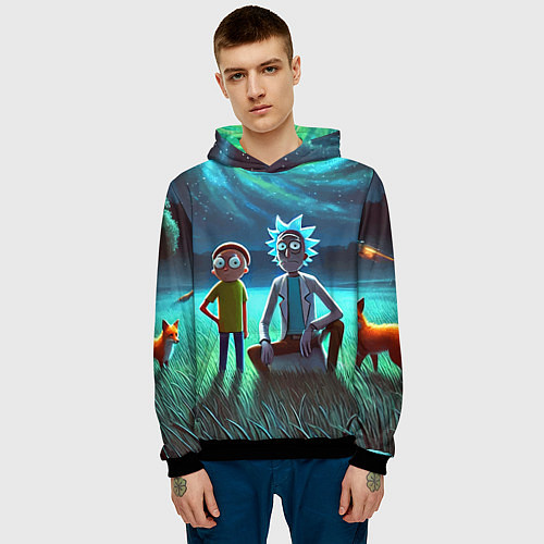 Мужская толстовка Рик и Морти на поляне - нейроарт / 3D-Черный – фото 3