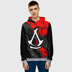 Толстовка-худи мужская Assassins creed: shadows - белый логотип, цвет: 3D-меланж — фото 2