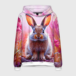 Толстовка-худи мужская Зайчик в розовом, цвет: 3D-белый