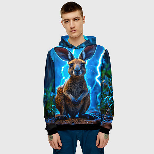 Мужская толстовка Кенгуру в разрядах молнии / 3D-Черный – фото 3