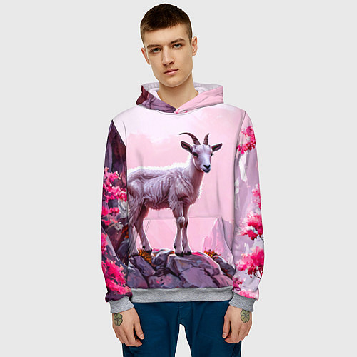 Мужская толстовка Козлик в розовом свете / 3D-Меланж – фото 3