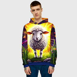 Толстовка-худи мужская Овечка в ярких лучах, цвет: 3D-синий — фото 2