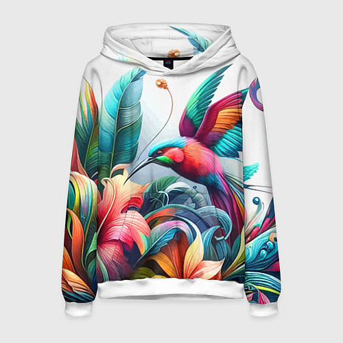 Мужская толстовка Райская птица - тропики / 3D-Белый – фото 1