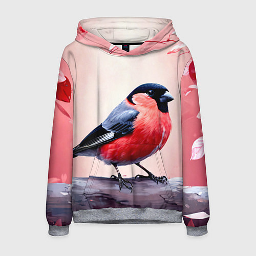 Мужская толстовка Снегирь на розовом / 3D-Меланж – фото 1
