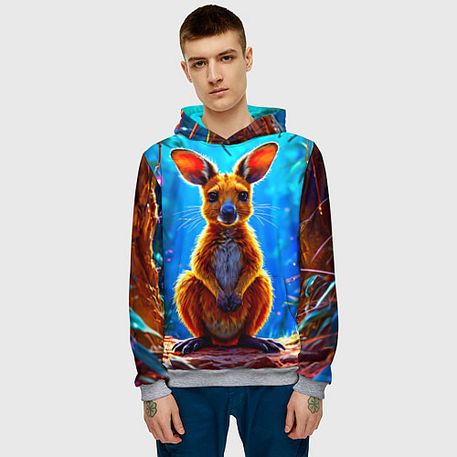 Мужская толстовка Кенгуру в джунглях / 3D-Меланж – фото 3